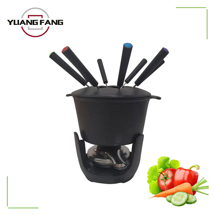 10pcs Cast Iron Fondue Sets Black Enameled Pot