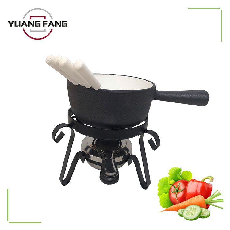 7pcs Cast Iron Fondue Set Mini Black Pot