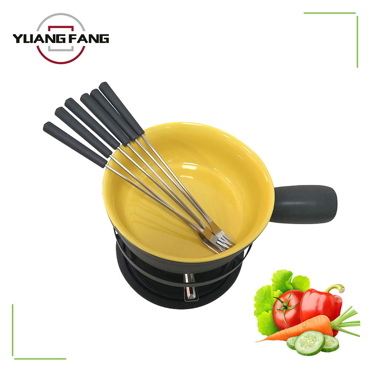 Colorful Enameled Cheese Fondue Set Red Pot